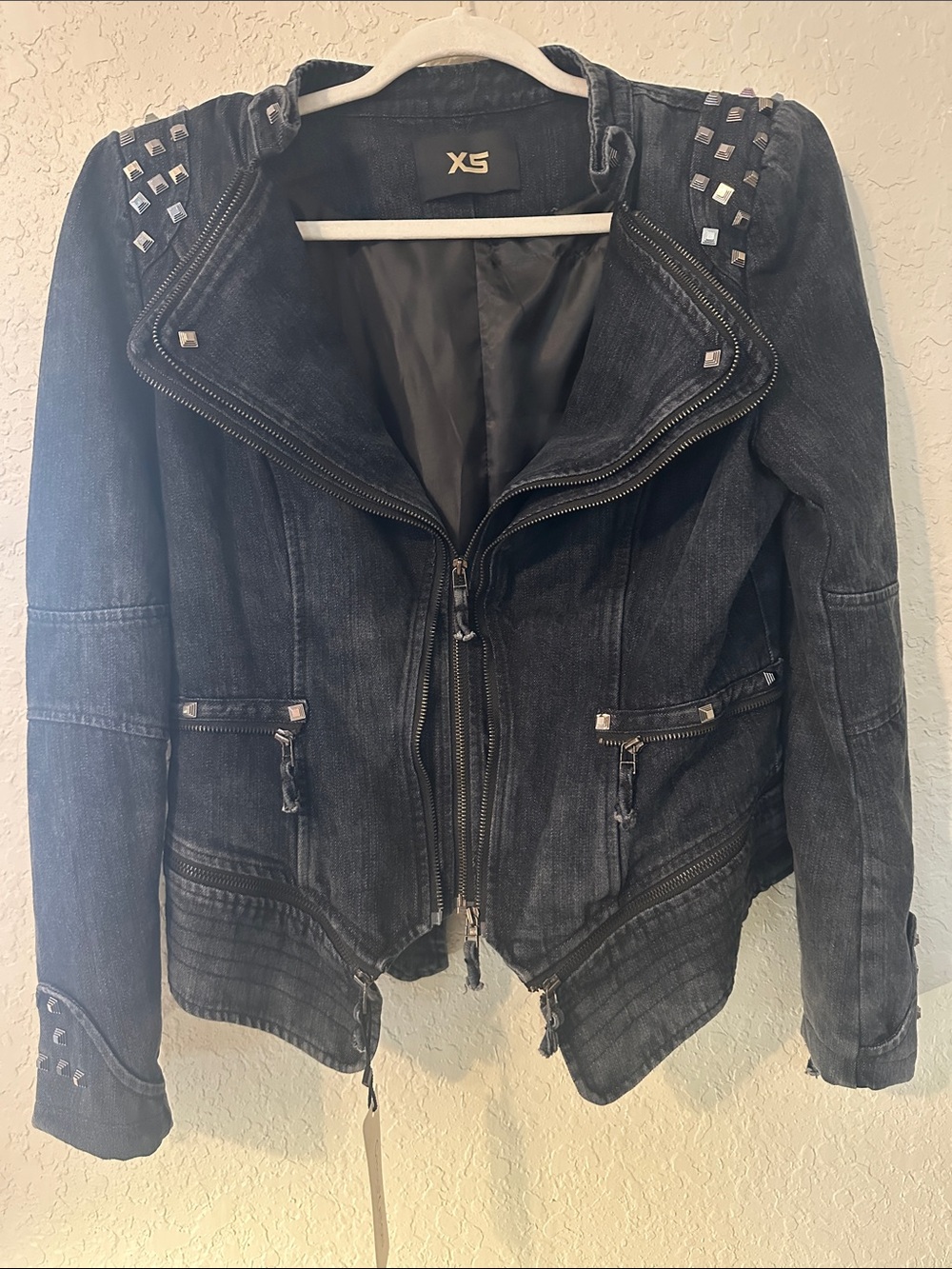 ChouYatou black denim biker jacket NWT o